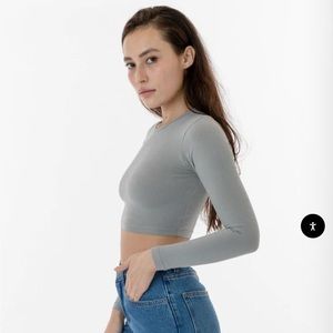 LOS ANGELES APPAREL Garment Dye Long Sleeve Crop Top XS SLIVER MIST